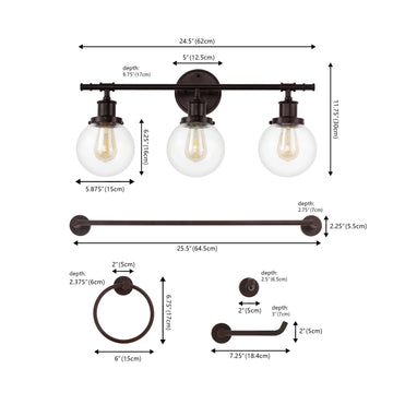 Hugo 24.5" 3-Light Farmhouse Classic Vanity Light with Bathroom Hardware Accessory Set - JONATHAN Y